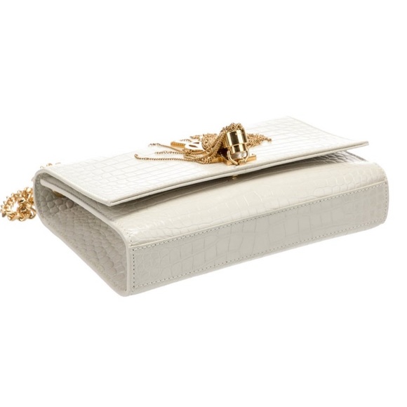 YSL Kate Small White Off Embossed Leather Flap Crossbody Bag Tassel Gold Chain - Picture 4 of 9
